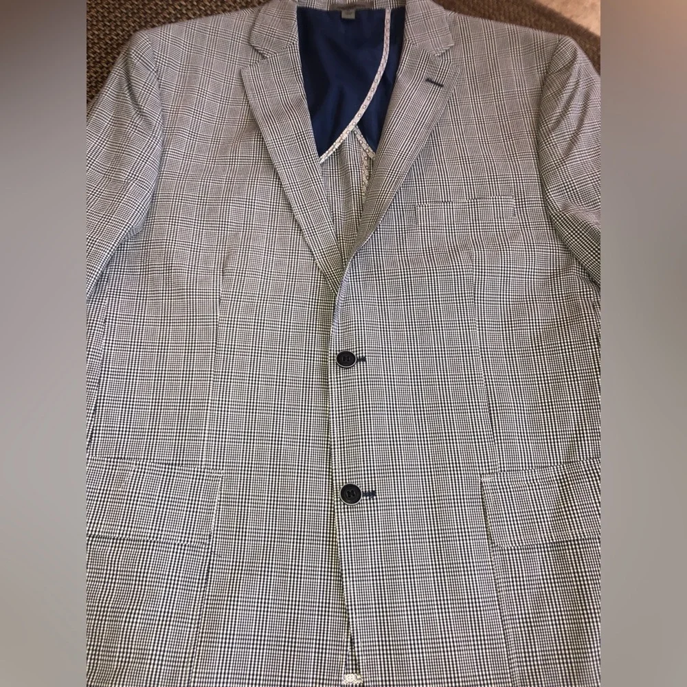 VINTAGE Johnson &Murphy Two-Bttn Sport Coat Suit Jacket Blazer Plaid Blue &Gray